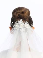 First Communion Comb Veil Organza flowers with pearls & rhinestones