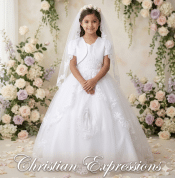 First Communion Dress Our Lady of Guadalupe Double Spaghetti Strap Lace Bodice with Split Skirt