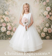 First Communion Dress Soft Glitter Bodice with Scattered Pearls