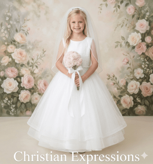 First Communion Dress Soft Glitter Bodice with Scattered Pearls