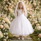 Plus Size Corded lace with V lace back First Communion Dress
