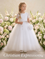 Short Sleeve First Communion Dress Floral Embroidery Bodice with Rhinestone Waist