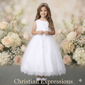 First Communion Dress Lace Bodice with Sequins and Pearls