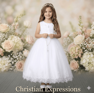 First Communion Dress Lace Bodice with Sequins and Pearls