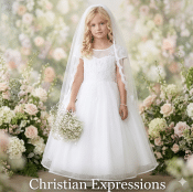 First Communion Dress Cap Sleeved Illusion Neckline Bodice with Lace