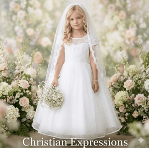 First Communion Dress Cap Sleeved Illusion Neckline Bodice with Lace