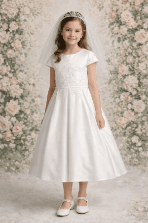 nion Dress Satin with corded embroidered tulle overlay with sequins for Girl
