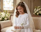 First Communion Cardigan Sweater with Pearl Beading