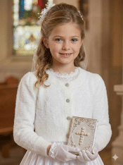 Soft First Communion Cardigan Sweater with Rhinestone Buttons