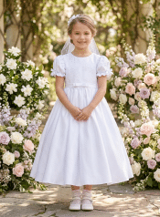Satin Babydoll Embroidered First Communion Dress