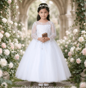 Long Length First Communion Dress Long Sleeve Beading