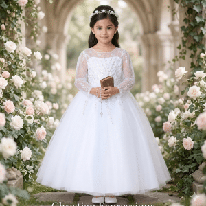 Long Length First Communion Dress Long Sleeve Beading - FirstCommunions.com Long Length First Communion Dress Long Sleeve Beading - FirstCommunions.com