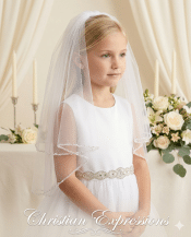 First Communion Veil with Beaded Trim
