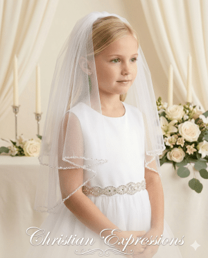 First Communion Veil with Beaded Trim