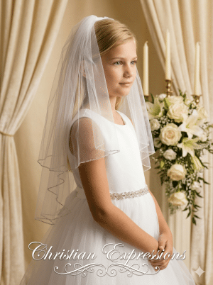 First Communion Veil Veil with Rhinestone in Clear Casing