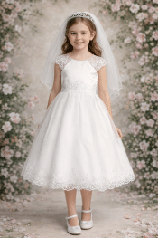 First Communion Dress Beads and pearls on neckline and waist