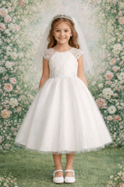 First Communion Dress Embroidered with Glitter Skirt