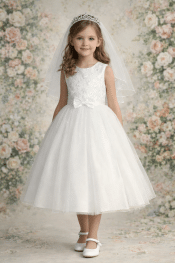 First Communion Dress Glitter Tulle Skirt Satin Bow