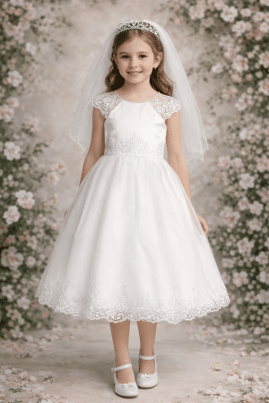 First Communion Dress Beads and pearls on neckline and waist