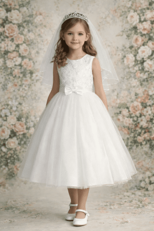 First Communion Dress Glitter Tulle Skirt Satin Bow