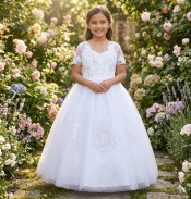 First Communion Dress with Lace Applique Embroidered Maria
