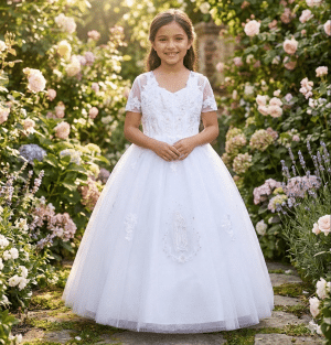 First Communion Dress with Lace Applique Embroidered Maria