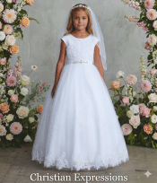 Floor Length First Communion Dress with Lace Pearl Bodice