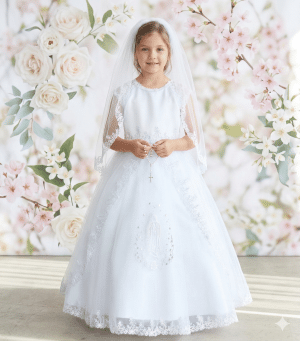 First Communion Dress with Split Skirt Embroidered Maria
