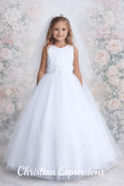 First Communion Dress Lace Choker Neckline Bodice