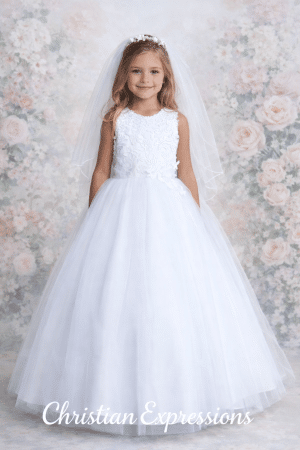 First Communion Dress Lace Choker Neckline Bodice