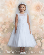 First Communion Dress 3D Flowers Lace Bodice and Skirt