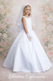 Satin First Communion Dress with Lace Panel on Back