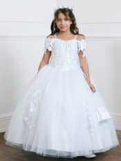 First Communion Dress Off Shoulder 3D Flower First Communion Dress with Cape