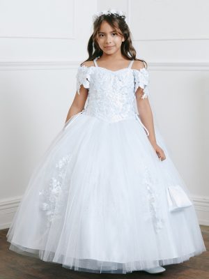First Communion Dress Off Shoulder 3D Flower First Communion Dress with Cape