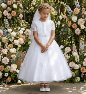 First Communion Dress with Lace Applique Bolero Jacket