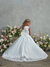 Girls Satin Bodice Lace Applique and Tail with Lace