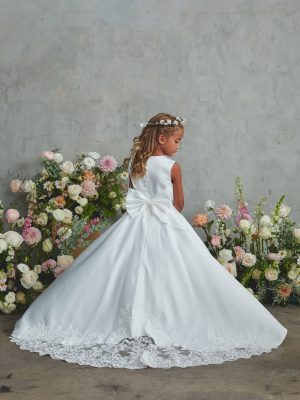 Girls Satin Bodice Lace Applique and Tail with Lace