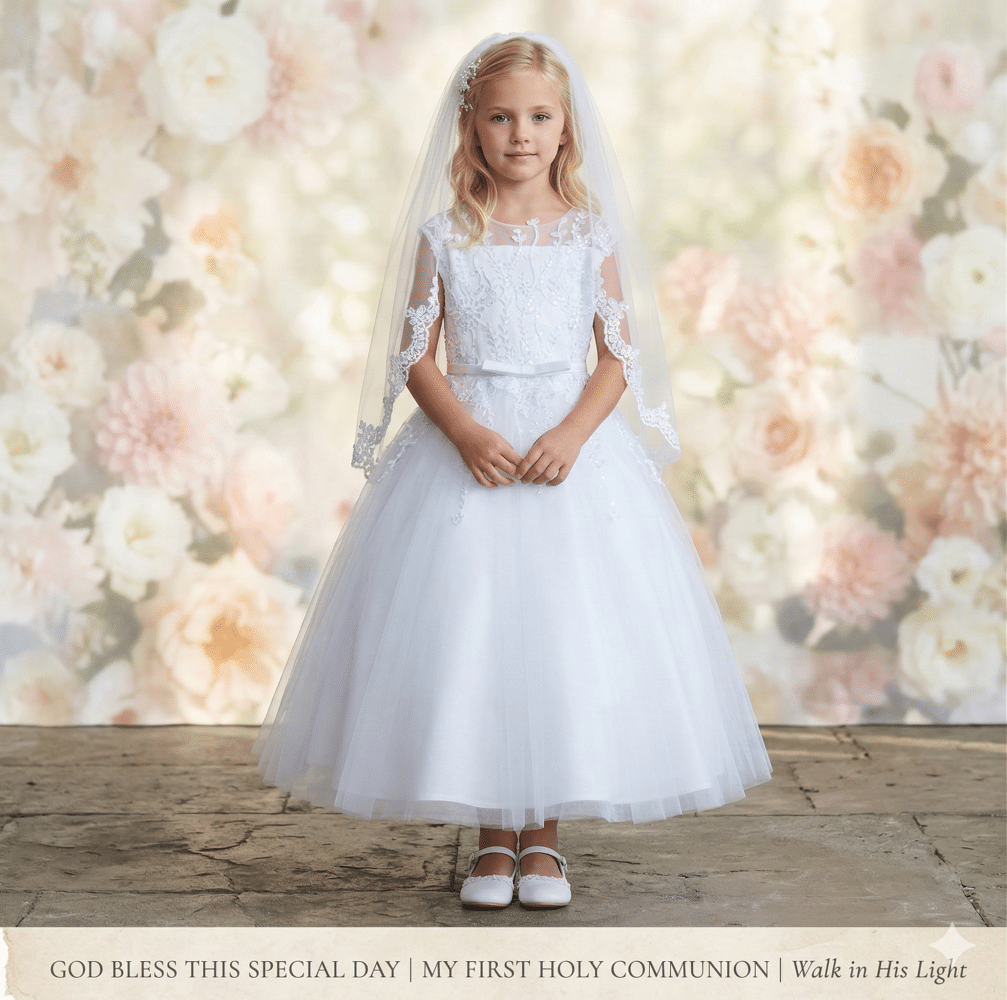 First Communion Dress Cascading Lace Bodice and Skirt