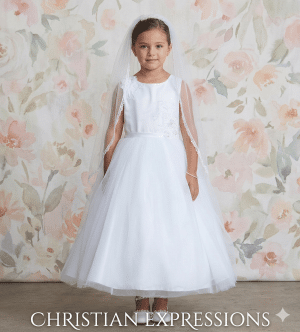 First Communion Dress Satin Bodice with 3D Flower Applique