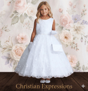 First Communion Dress Lace Rhinestone and Pearl Waist