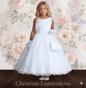First Communion Dress Lace Rhinestone and Pearl Waist