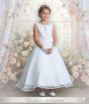 First Communion Dress Lace Applique and Split Organza Skirt with Satin Bias Edge