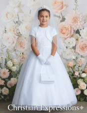 First Communion Dress with Lace Bodice Halter and Pearl Choker