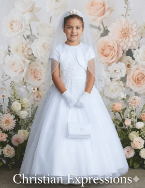 First Communion Dress with Lace Bodice Halter and Pearl Choker