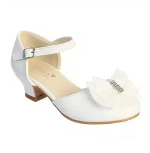 White First Communion Shoes with Double Bow