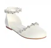 White First Communion Flat Shoes with Sparkly Rhinestones
