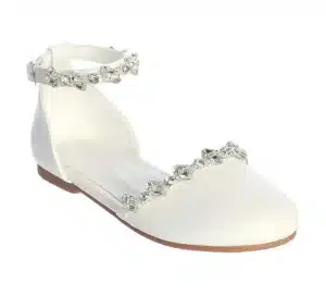 White First Communion Flat Shoes with Sparkly Rhinestones