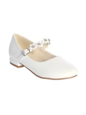 White First Communion Shoes with Flowers on Strap