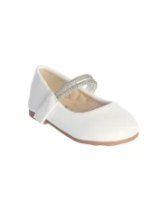 White First Communion Flat Shoes with Double Rhinestone Straps