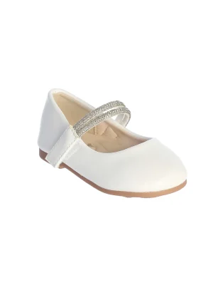 White First Communion Flat Shoes with Double Rhinestone Straps